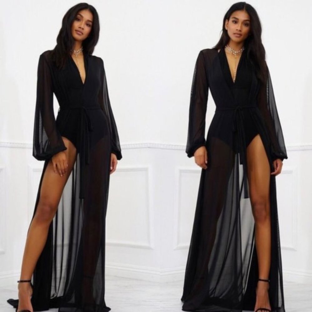 Sheer Mesh Long Black Cover Up